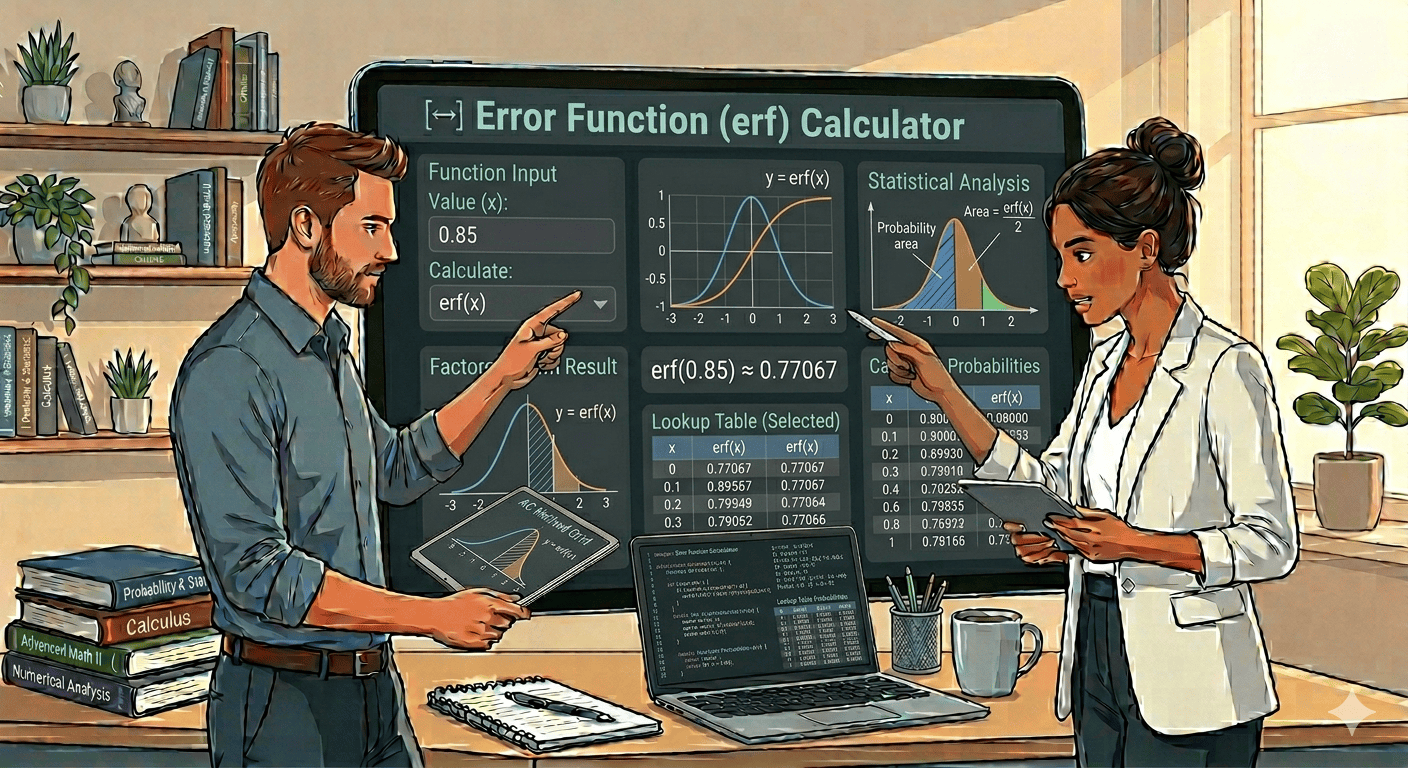 Error Function Calculator Flowchart showing input of variables, validation, calculation process, and result display