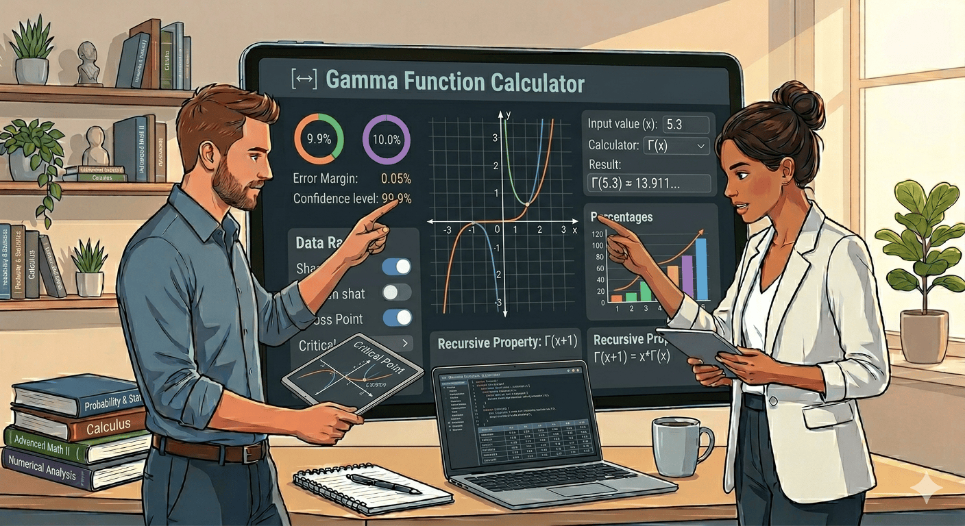 Gamma Function Calculator Flowchart showing input of variables, validation, calculation process, and result display