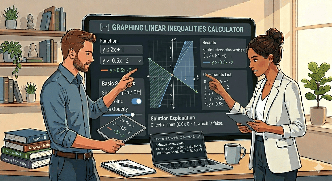 Graphing Linear Inequalities Calculator Flowchart showing linear inequality input, validation, graphing process, and result display