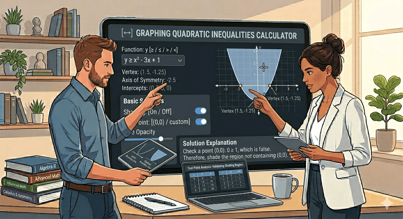 Graphing Quadratic Inequalities Calculator Flowchart showing inequality input, validation, graphing process, and result display