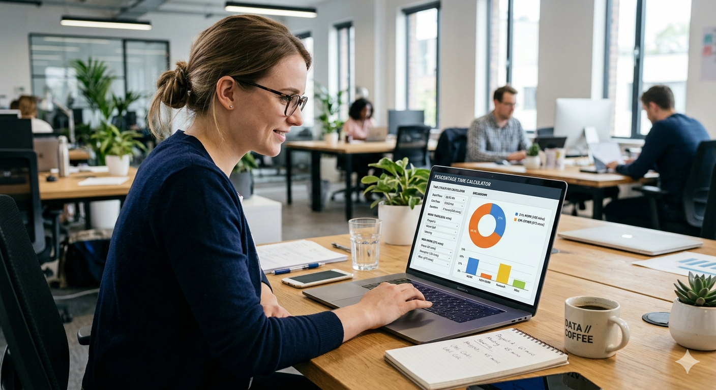 Percentage Time Calculator Flowchart showing input validation, calculation, and result steps