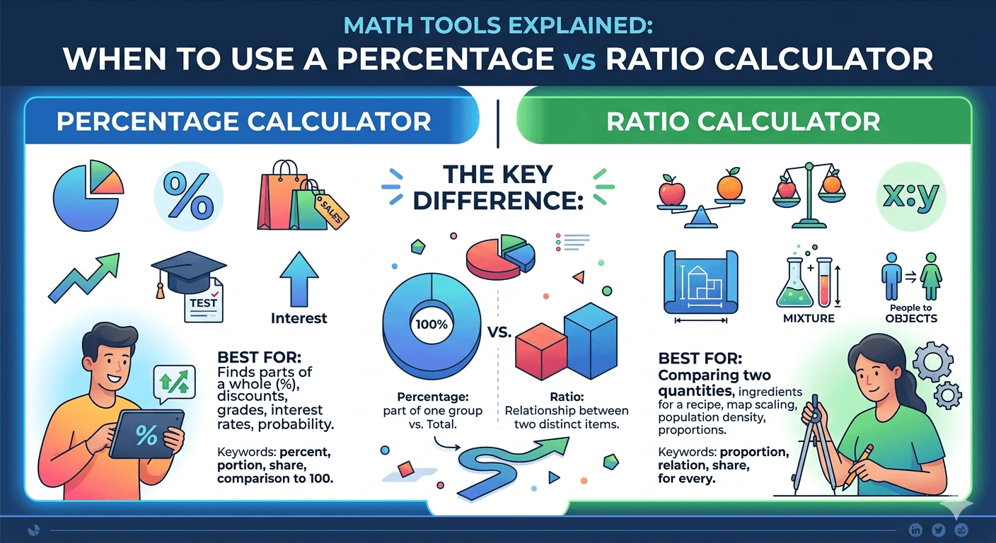 Percentage vs Ratio Calculator Flowchart showing input values, validation, selection of calculation type, computation process, and result display