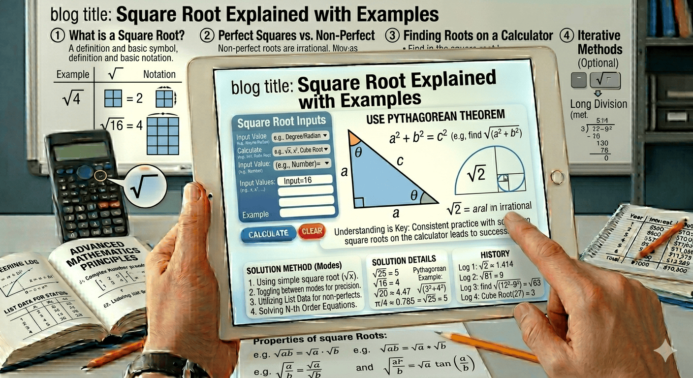 Square Root Calculator Flowchart showing input of numbers, validation, square root calculation process, and result display