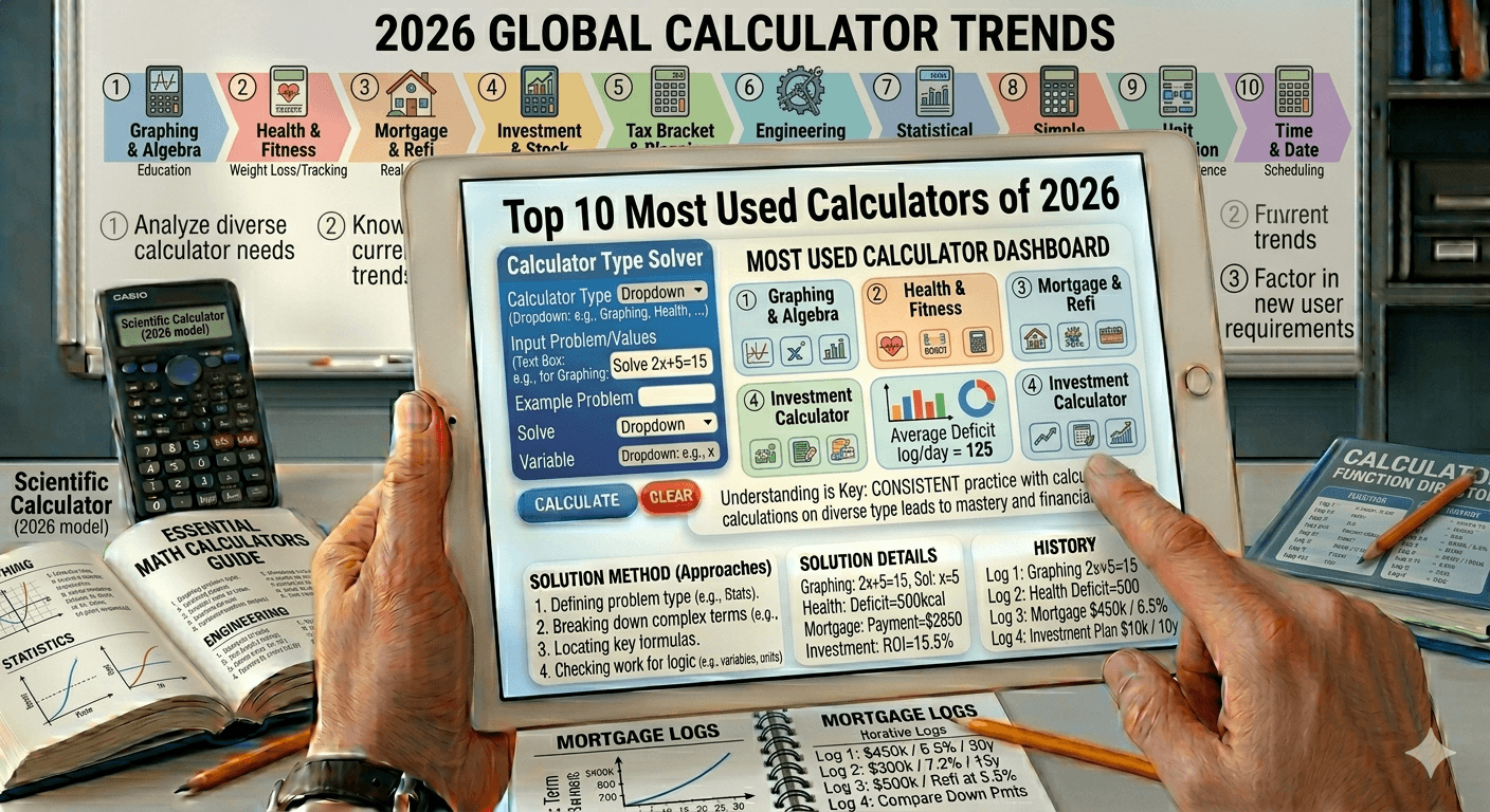 Top 10 Calculators of 2026 Flowchart showing selection of calculator types, user input, validation, calculation process, and result display